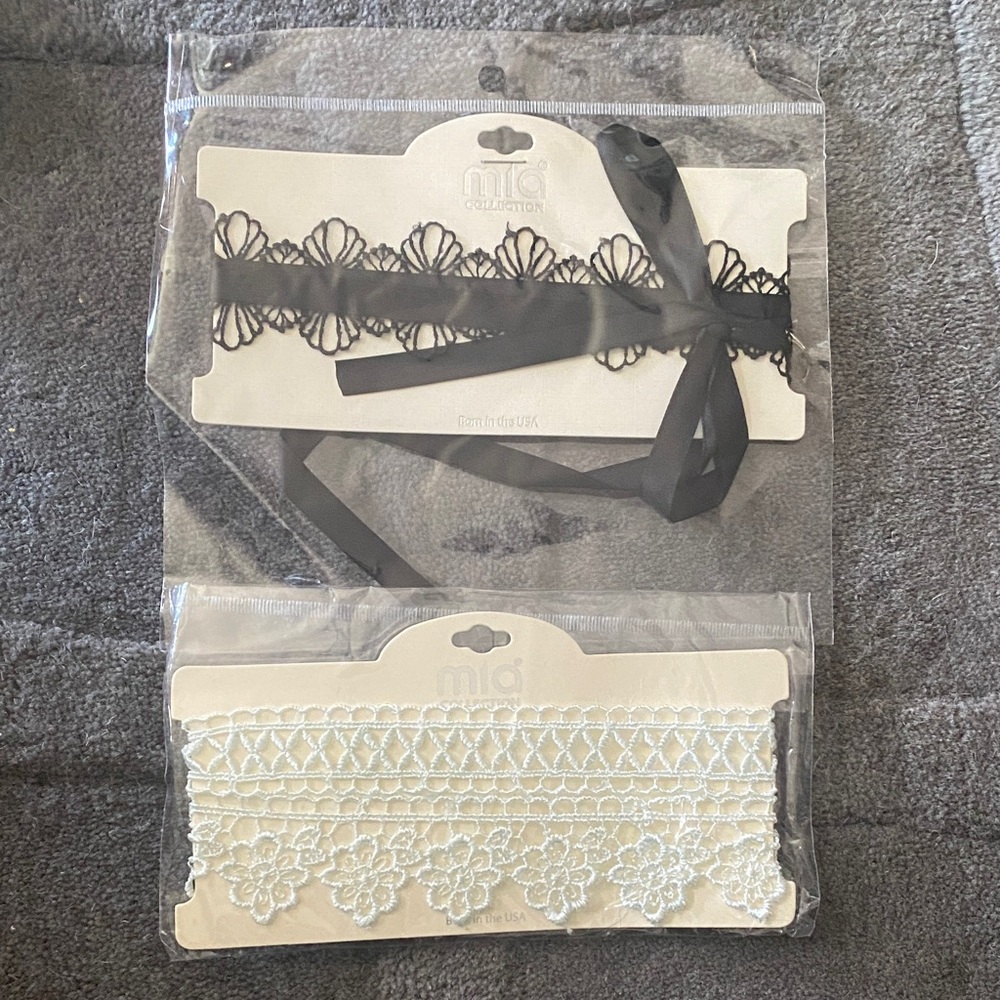NWT Set of 2 MIA COLLECTION Elegant Black and White Lace Choker Duo